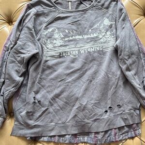 Free People, Distressed Jackson Wyoming Sweatshirt, Gray/Purple, Size: xs